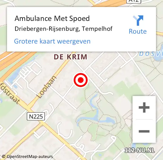 Locatie op kaart van de 112 melding: Ambulance Met Spoed Naar Driebergen-Rijsenburg, Tempelhof op 27 oktober 2017 16:59