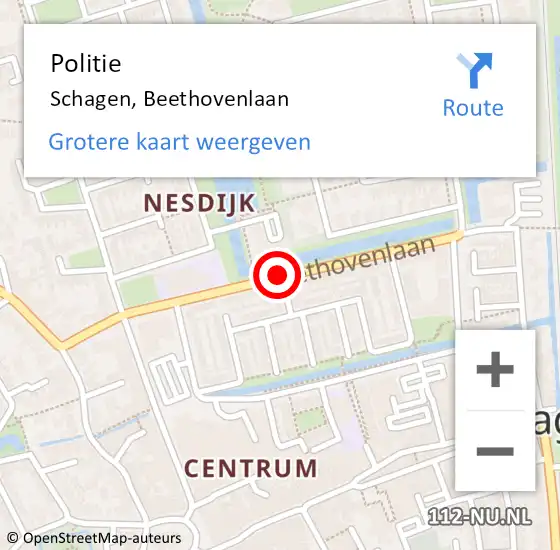 Locatie op kaart van de 112 melding: Politie Schagen, Beethovenlaan op 27 oktober 2017 17:20