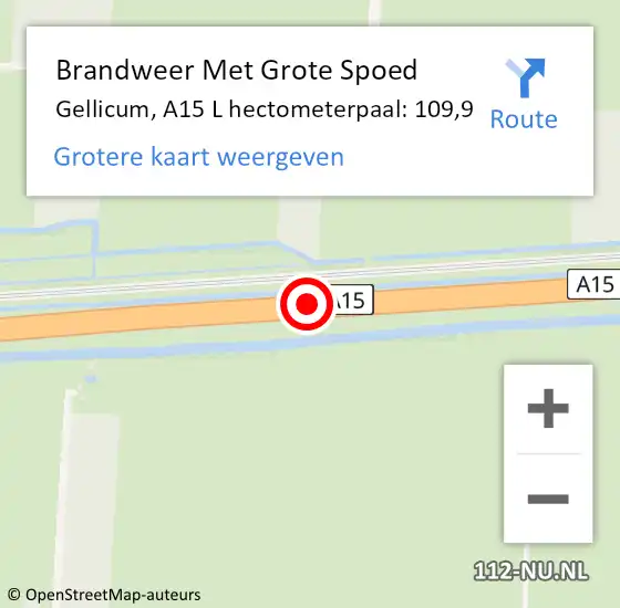 Locatie op kaart van de 112 melding: Brandweer Met Grote Spoed Naar Gellicum, A15 R hectometerpaal: 110,2 op 27 oktober 2017 17:21