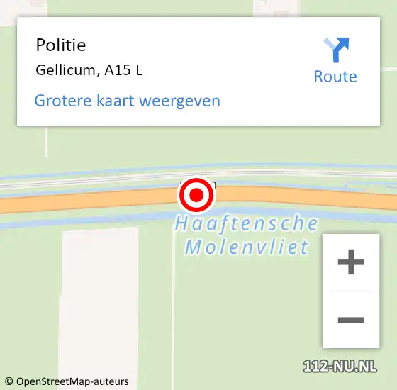 Locatie op kaart van de 112 melding: Politie Gellicum, A15 R op 27 oktober 2017 17:25