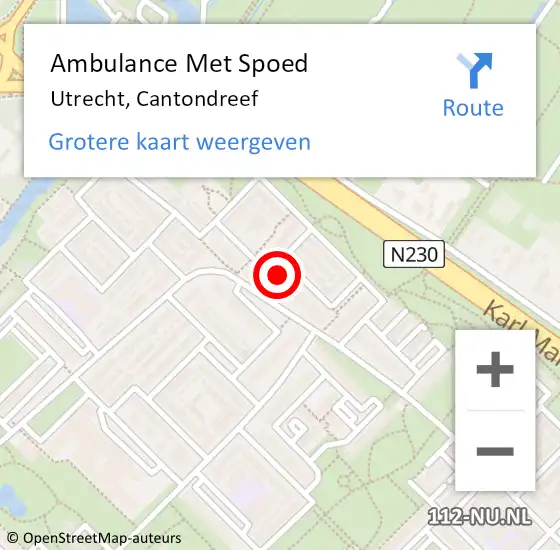 Locatie op kaart van de 112 melding: Ambulance Met Spoed Naar Utrecht, Cantondreef op 27 oktober 2017 17:27