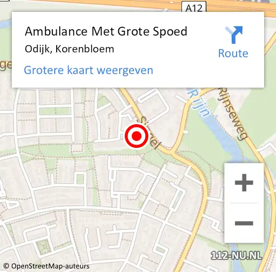 Locatie op kaart van de 112 melding: Ambulance Met Grote Spoed Naar Odijk, Korenbloem op 27 oktober 2017 18:12