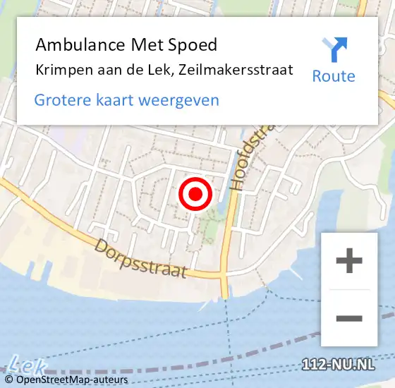 Locatie op kaart van de 112 melding: Ambulance Met Spoed Naar Krimpen aan de Lek, Zeilmakersstraat op 27 oktober 2017 20:19