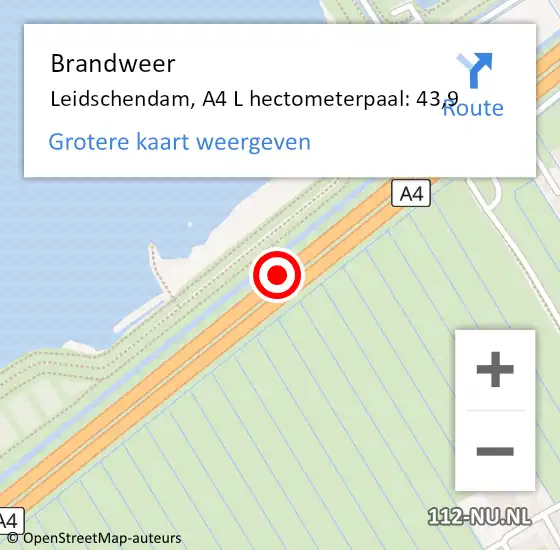 Locatie op kaart van de 112 melding: Brandweer Leidschendam, A4 L hectometerpaal: 44,5 op 27 oktober 2017 21:36