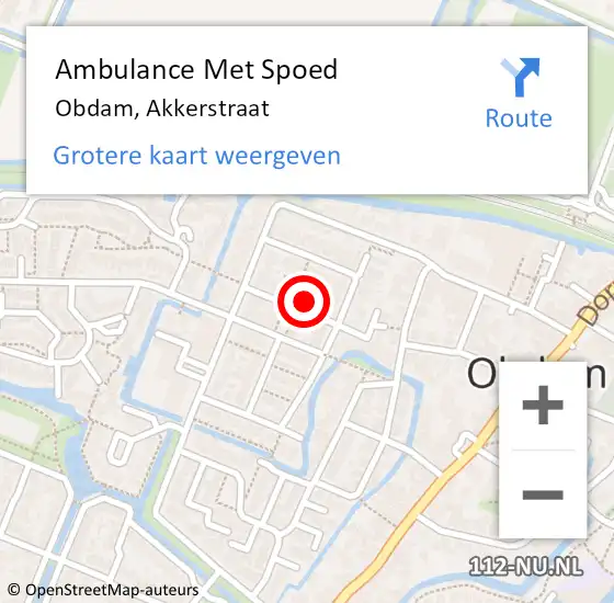 Locatie op kaart van de 112 melding: Ambulance Met Spoed Naar Obdam, Akkerstraat op 5 februari 2014 11:38