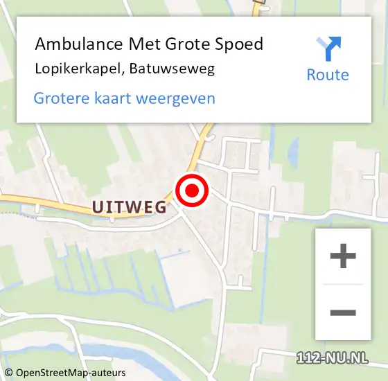 Locatie op kaart van de 112 melding: Ambulance Met Grote Spoed Naar Lopikerkapel, Batuwseweg op 27 oktober 2017 22:22