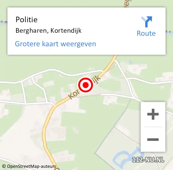 Locatie op kaart van de 112 melding: Politie Bergharen, Kortendijk op 28 oktober 2017 01:40