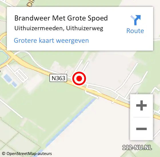 Locatie op kaart van de 112 melding: Brandweer Met Grote Spoed Naar Uithuizermeeden, Uithuizerweg op 21 september 2013 14:16