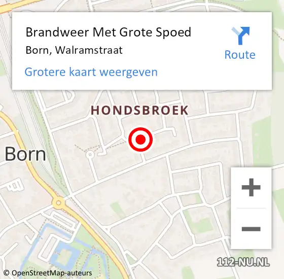 Locatie op kaart van de 112 melding: Brandweer Met Grote Spoed Naar Born, Walramstraat op 28 oktober 2017 03:16