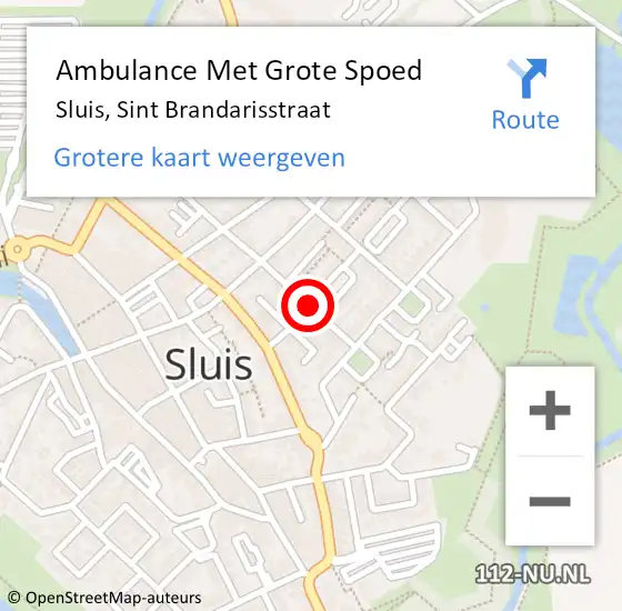 Locatie op kaart van de 112 melding: Ambulance Met Grote Spoed Naar Sluis, Sint Brandarisstraat op 28 oktober 2017 06:57