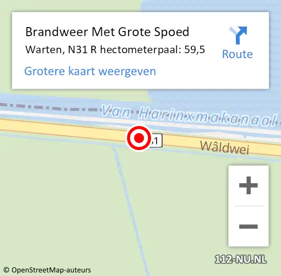 Locatie op kaart van de 112 melding: Brandweer Met Grote Spoed Naar Warten, N31 R hectometerpaal: 59,5 op 28 oktober 2017 07:19