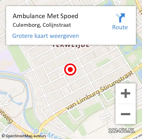 Locatie op kaart van de 112 melding: Ambulance Met Spoed Naar Culemborg, Colijnstraat op 28 oktober 2017 10:03