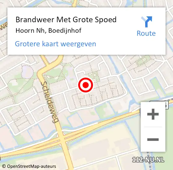 Locatie op kaart van de 112 melding: Brandweer Met Grote Spoed Naar Hoorn Nh, Boedijnhof op 28 oktober 2017 10:08