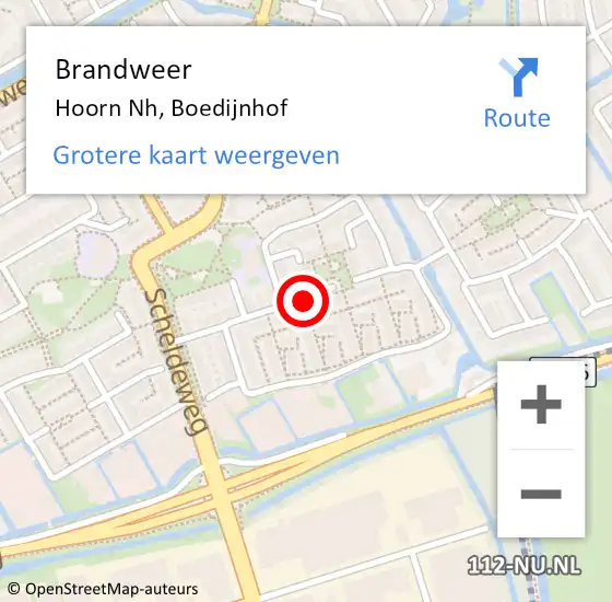 Locatie op kaart van de 112 melding: Brandweer Hoorn Nh, Boedijnhof op 28 oktober 2017 10:11