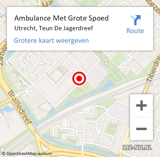 Locatie op kaart van de 112 melding: Ambulance Met Grote Spoed Naar Utrecht, Teun De Jagerdreef op 28 oktober 2017 10:49