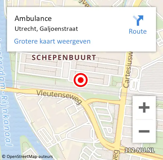 Locatie op kaart van de 112 melding: Ambulance Utrecht, Galjoenstraat op 28 oktober 2017 11:03