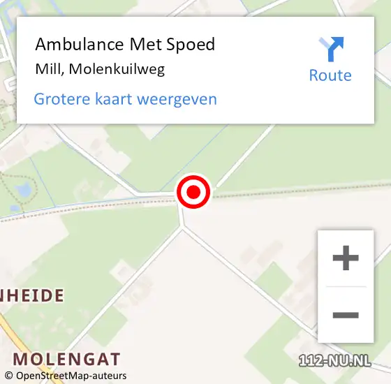 Locatie op kaart van de 112 melding: Ambulance Met Spoed Naar Mill, Molenkuilweg op 28 oktober 2017 11:25