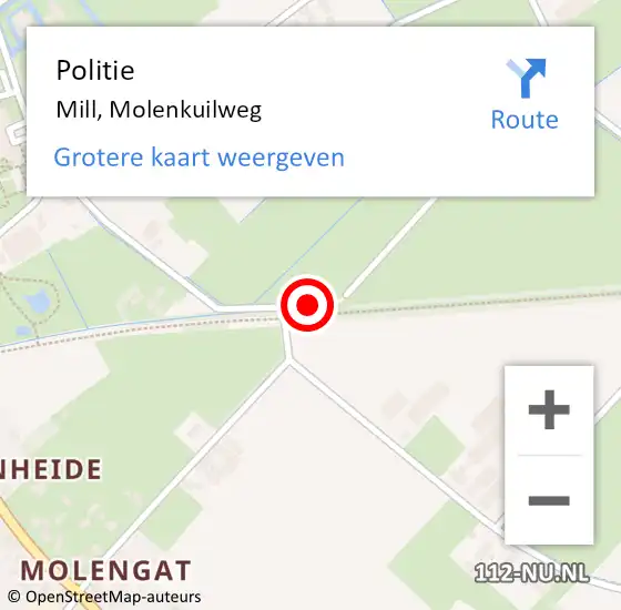 Locatie op kaart van de 112 melding: Politie Mill, Molenkuilweg op 28 oktober 2017 11:26