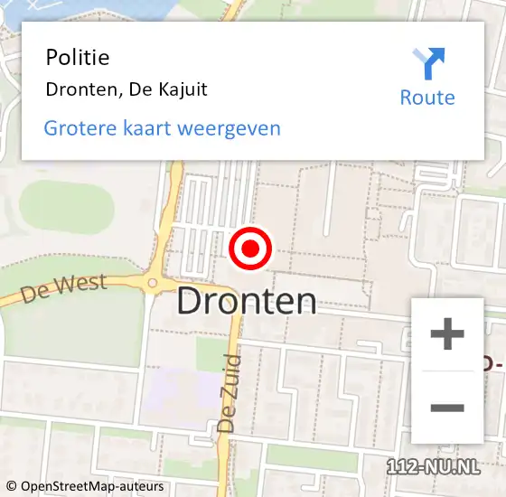 Locatie op kaart van de 112 melding: Politie Dronten, De Kajuit op 28 oktober 2017 13:44