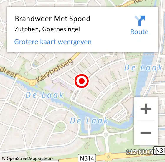 Locatie op kaart van de 112 melding: Brandweer Met Spoed Naar Zutphen, Goethesingel op 28 oktober 2017 13:47