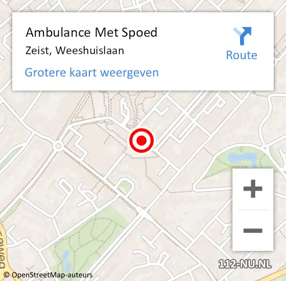 Locatie op kaart van de 112 melding: Ambulance Met Spoed Naar Zeist, Weeshuislaan op 28 oktober 2017 15:36