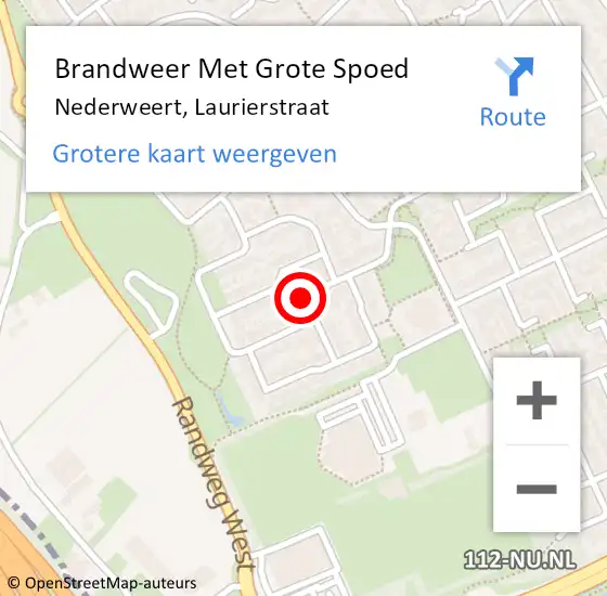 Locatie op kaart van de 112 melding: Brandweer Met Grote Spoed Naar Nederweert, Laurierstraat op 28 oktober 2017 15:41