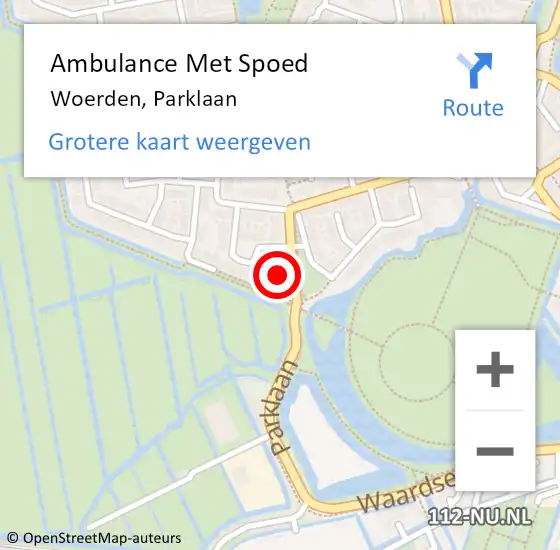 Locatie op kaart van de 112 melding: Ambulance Met Spoed Naar Woerden, Parklaan op 28 oktober 2017 16:58