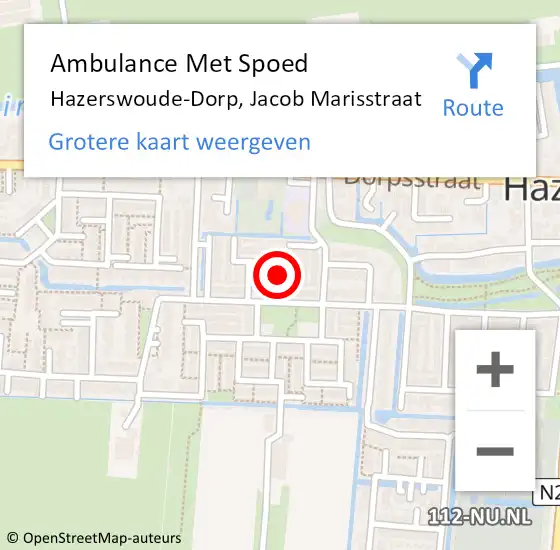 Locatie op kaart van de 112 melding: Ambulance Met Spoed Naar Hazerswoude-Dorp, Jacob Marisstraat op 28 oktober 2017 18:04