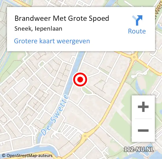 Locatie op kaart van de 112 melding: Brandweer Met Grote Spoed Naar Sneek, Iepenlaan op 28 oktober 2017 19:22