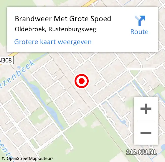 Locatie op kaart van de 112 melding: Brandweer Met Grote Spoed Naar Oldebroek, Rustenburgsweg op 28 oktober 2017 22:11