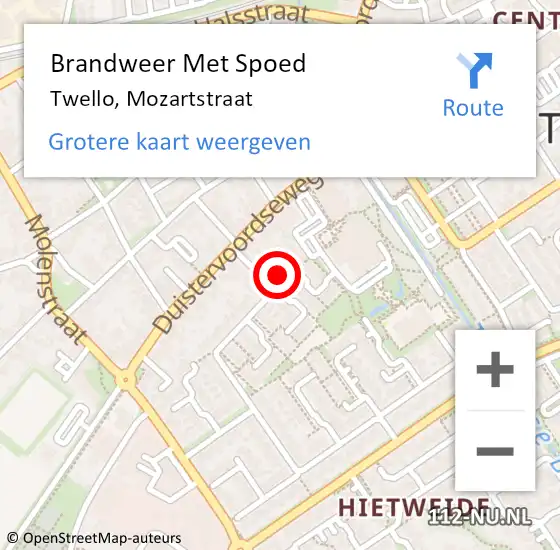 Locatie op kaart van de 112 melding: Brandweer Met Spoed Naar Twello, Mozartstraat op 28 oktober 2017 23:04