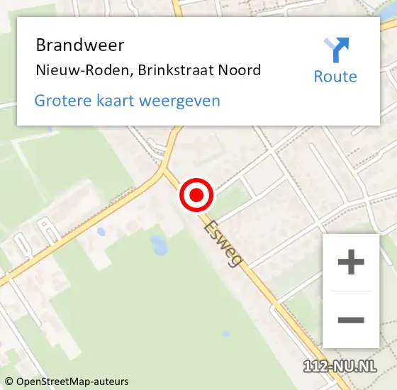 Locatie op kaart van de 112 melding: Brandweer Nieuw-Roden, Brinkstraat Noord op 28 oktober 2017 23:27