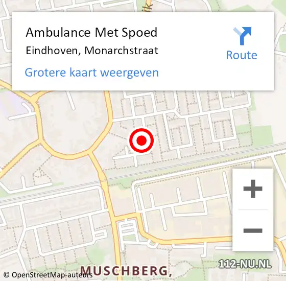 Locatie op kaart van de 112 melding: Ambulance Met Spoed Naar Eindhoven, Monarchstraat op 29 oktober 2017 00:02