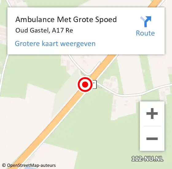 Locatie op kaart van de 112 melding: Ambulance Met Grote Spoed Naar Oud Gastel, A17 R hectometerpaal: 17,5 op 29 oktober 2017 01:05