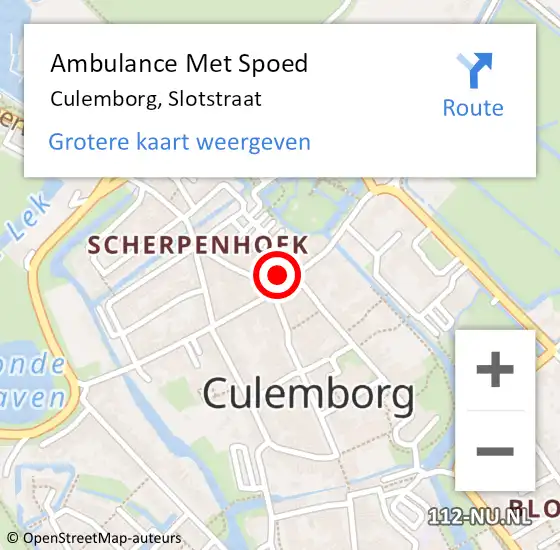 Locatie op kaart van de 112 melding: Ambulance Met Spoed Naar Culemborg, Slotstraat op 29 oktober 2017 01:24