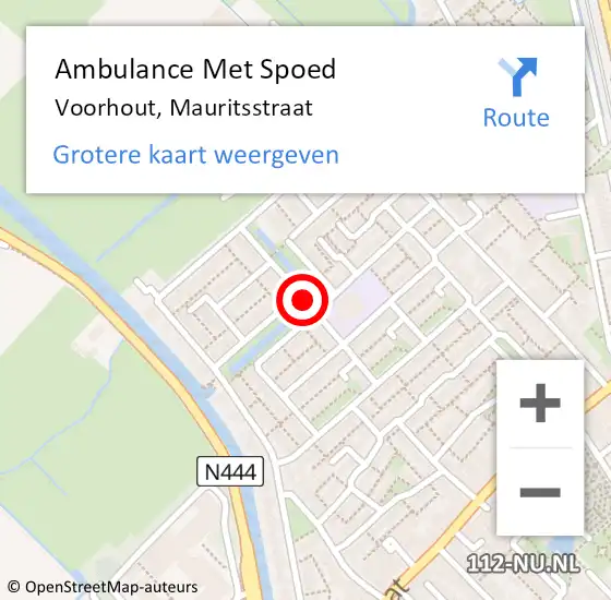 Locatie op kaart van de 112 melding: Ambulance Met Spoed Naar Voorhout, Mauritsstraat op 29 oktober 2017 04:19