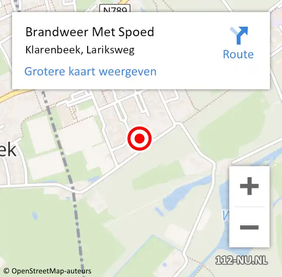 Locatie op kaart van de 112 melding: Brandweer Met Spoed Naar Klarenbeek, Lariksweg op 5 februari 2014 13:29