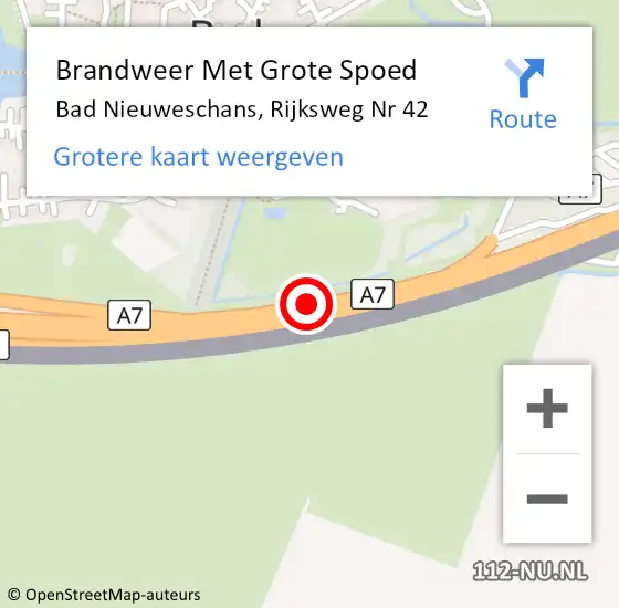 Locatie op kaart van de 112 melding: Brandweer Met Grote Spoed Naar Bad Nieuweschans, Rijksweg Nr 42 op 21 september 2013 14:30