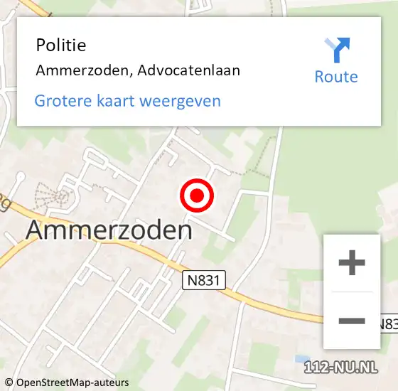 Locatie op kaart van de 112 melding: Politie Ammerzoden, Advocatenlaan op 29 oktober 2017 08:53