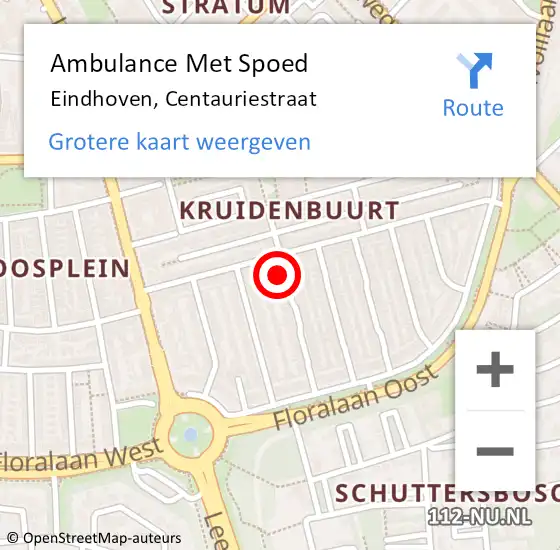 Locatie op kaart van de 112 melding: Ambulance Met Spoed Naar Eindhoven, Centauriestraat op 29 oktober 2017 09:03