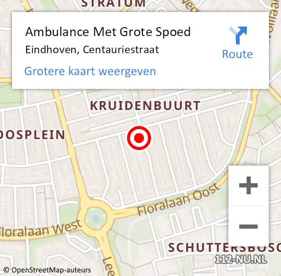 Locatie op kaart van de 112 melding: Ambulance Met Grote Spoed Naar Eindhoven, Centauriestraat op 29 oktober 2017 09:07
