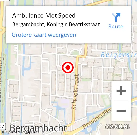 Locatie op kaart van de 112 melding: Ambulance Met Spoed Naar Bergambacht, Koningin Beatrixstraat op 29 oktober 2017 09:15