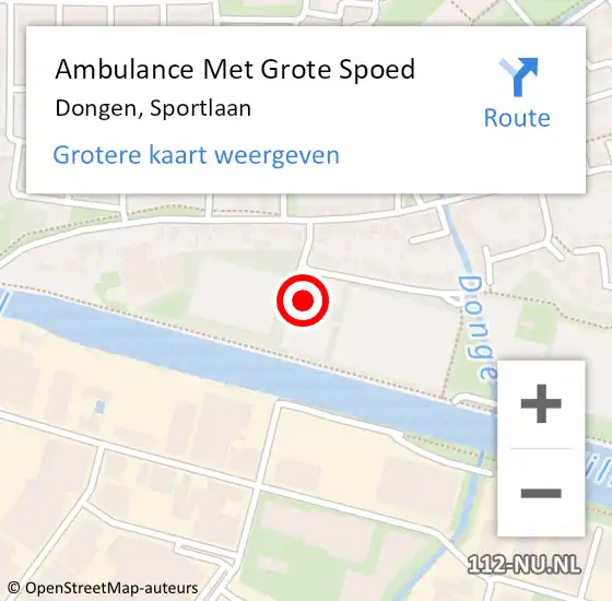 Locatie op kaart van de 112 melding: Ambulance Met Grote Spoed Naar Dongen, Sportlaan op 29 oktober 2017 10:46