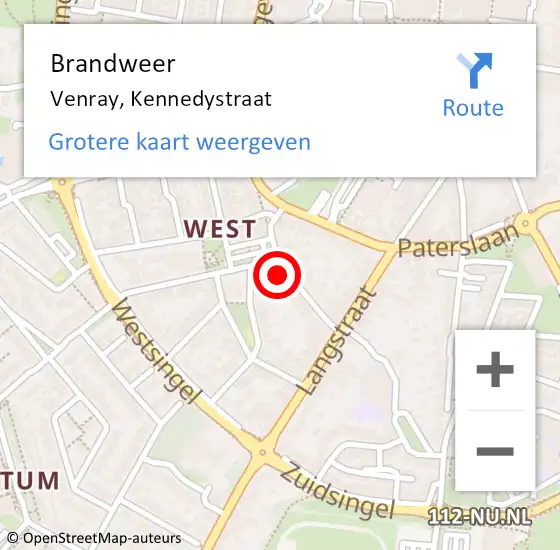 Locatie op kaart van de 112 melding: Brandweer Venray, Kennedystraat op 29 oktober 2017 11:03