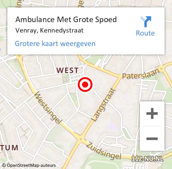 Locatie op kaart van de 112 melding: Ambulance Met Grote Spoed Naar Venray, Kennedystraat op 29 oktober 2017 11:03