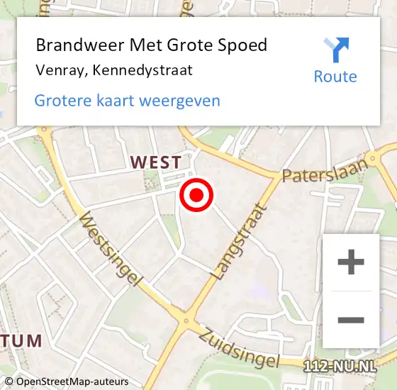 Locatie op kaart van de 112 melding: Brandweer Met Grote Spoed Naar Venray, Kennedystraat op 29 oktober 2017 11:03