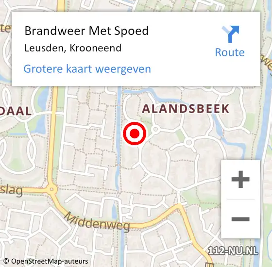 Locatie op kaart van de 112 melding: Brandweer Met Spoed Naar Leusden, Krooneend op 29 oktober 2017 12:06