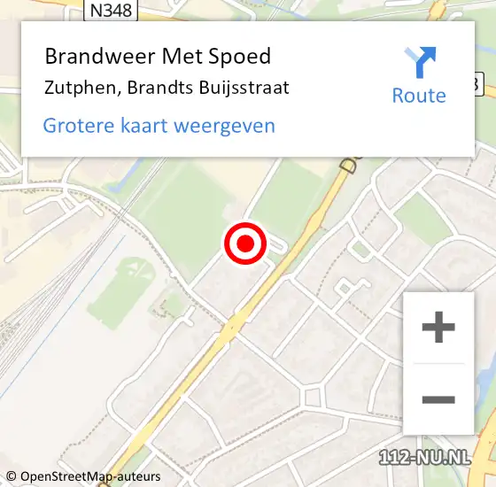 Locatie op kaart van de 112 melding: Brandweer Met Spoed Naar Zutphen, Brandts Buijsstraat op 29 oktober 2017 12:53