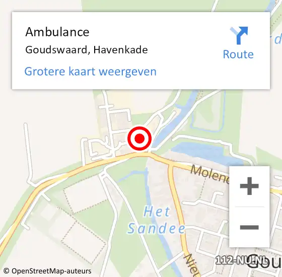 Locatie op kaart van de 112 melding: Ambulance Goudswaard, Havenkade op 29 oktober 2017 12:55