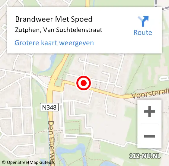 Locatie op kaart van de 112 melding: Brandweer Met Spoed Naar Zutphen, Van Suchtelenstraat op 29 oktober 2017 13:21